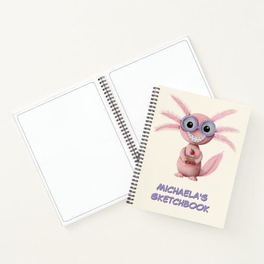 Schattige gepersonaliseerde cartoon axolotl notitieboek (Binnen)