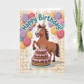 Schattige gepersonaliseerde cartoon paard verjaard kaart (Voorkant)