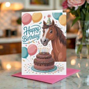 Schattige gepersonaliseerde cartoon paard verjaard kaart