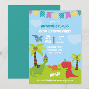 Schattige gepersonaliseerde dinosaurus thema feest kaart