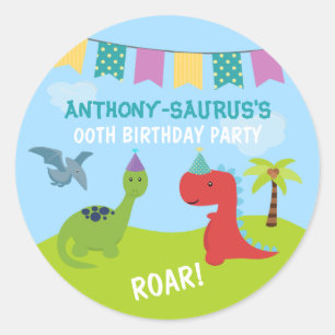 Schattige gepersonaliseerde dinosaurus thema feest ronde sticker
