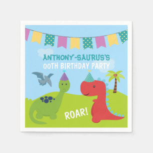 Schattige gepersonaliseerde dinosaurus thema feest servetten