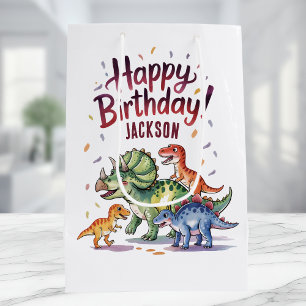 Schattige gepersonaliseerde dinosaurus verjaardag medium cadeauzakje
