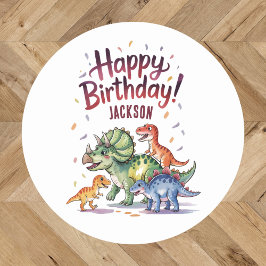 Schattige gepersonaliseerde dinosaurus verjaardag ronde sticker