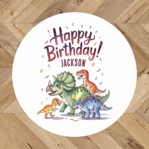 Schattige gepersonaliseerde dinosaurus verjaardag ronde sticker