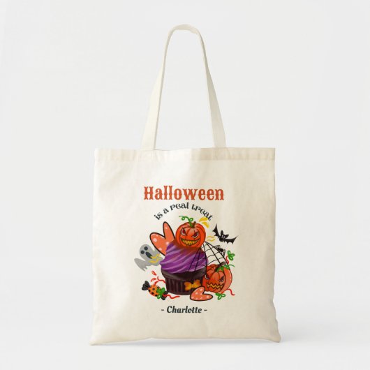 Schattige gepersonaliseerde Halloween snoep of tra Tote Bag (Voorkant)