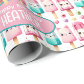 Schattige gepersonaliseerde ijslolly zomer verjaar cadeaupapier (Rol Hoek)