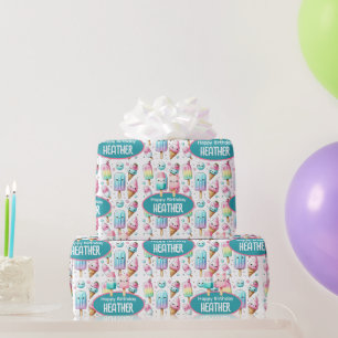 Schattige gepersonaliseerde ijslolly zomer verjaar cadeaupapier