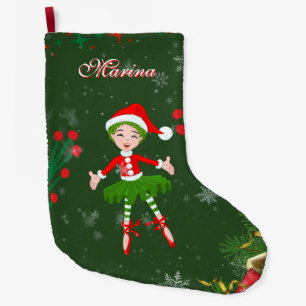 Schattige gepersonaliseerde Kerstelf meisjesballet Grote Kerstsok