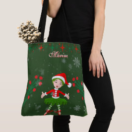 Schattige gepersonaliseerde kerstelf meisjesballet tote bag