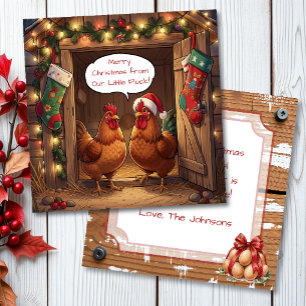 Schattige gepersonaliseerde kippen grap Kerstmis Kaart