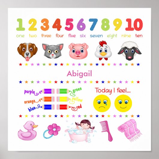 Schattige gepersonaliseerde kleine meid leert poster (Voorkant)