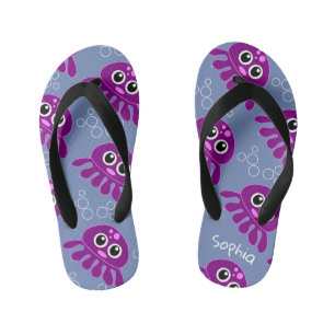 Schattige gepersonaliseerde paarse octopuspatroon kinder teenslippers