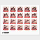 Schattige gepersonaliseerde panda-valentijn vierkante sticker (Vel)