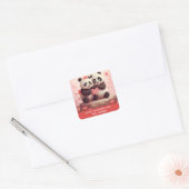 Schattige gepersonaliseerde panda-valentijn vierkante sticker (Envelop)