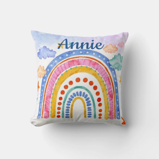 Schattige gepersonaliseerde pastelregenboog kussen (Voorkant)
