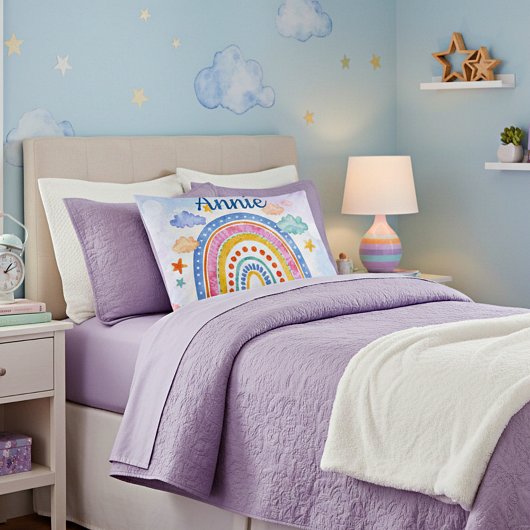 Schattige gepersonaliseerde pastelregenboog kussensloop