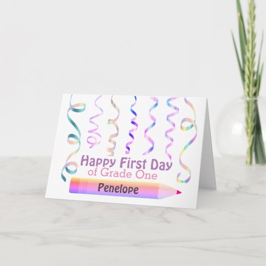Schattige gepersonaliseerde potlood eerste dag van kaart (Voorkant)