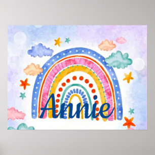 Schattige gepersonaliseerde regenboog in pastelkle poster