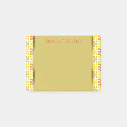 Schattige gepersonaliseerde retro geel oranje groe post-it® notes (Voorkant)