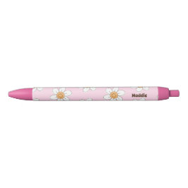 Schattige gepersonaliseerde roze bloemen zwarte inkt pen