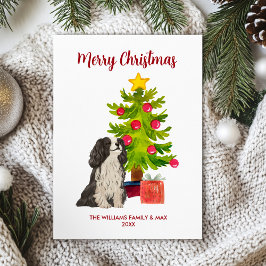 Schattige Gepersonaliseerde Spaniel Hond Kerstmis Feestdagenkaart