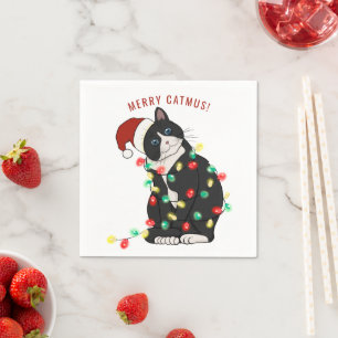Schattige gepersonaliseerde vrolijke katKerstMuis Servet