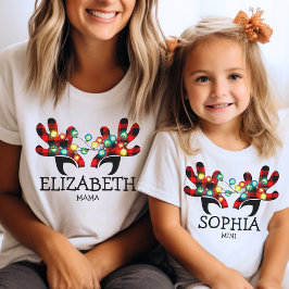 Schattige geruite rendieren gewei lampjes naam mat t-shirt
