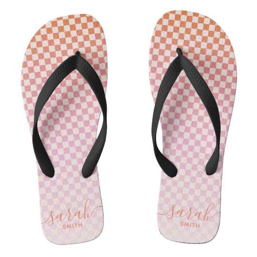Schattige Geruite Roze Oranje Zomer Teenslippers (Voetbed)