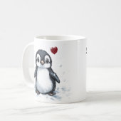 Schattige geschenk, kleine pinguïn met hart, eigen koffiemok (Voorkant links)
