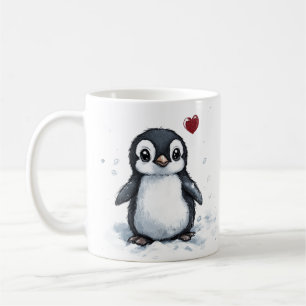 Schattige geschenk, kleine pinguïn met hart, eigen koffiemok