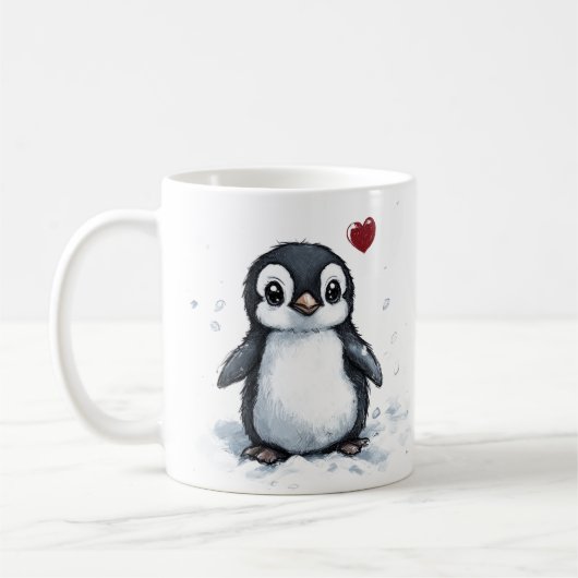 Schattige geschenk, kleine pinguïn met hart, eigen koffiemok (Links)