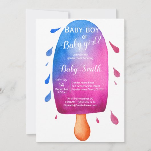 Schattige geslacht onthulling waterverf ijslolly kaart (Voorkant)