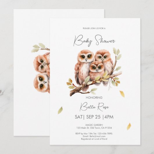 Schattige Geslachtsneutrale Uil Baby shower Kaart (Voorkant / Achterkant)