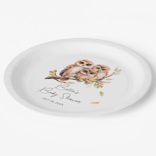 Schattige Geslachtsneutrale Uil Baby shower Papieren Bordje (Gekanteld)