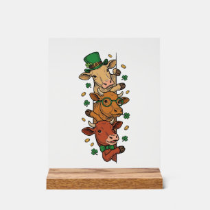 Schattige Gestapelde Koeien St Patrick Vintage Gra Acryl Bord