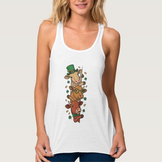 Schattige Gestapelde Koeien St Patrick Vintage Gra Tanktop (Voorkant)