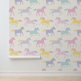 Schattige gestileerd pastel Paarden patroon op crè Behang