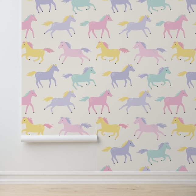 Schattige gestileerd pastel Paarden patroon op crè Behang (Applicatie)
