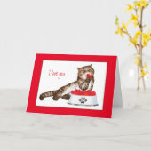 Schattige gestreepte kat met harten Valentijnsdag Kaart (Gele Bloem)