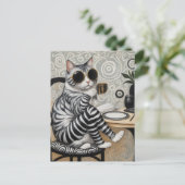 Schattige gestreepte kat met koffie briefkaart (Staand voorkant)