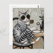 Schattige gestreepte kat met koffie briefkaart (Voorkant / Achterkant)