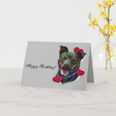 Schattige gestreepte Pop Art Pit Bull Staffordshir Kaart (Gele Bloem)