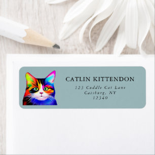 Schattige gestreepte veelkleurige regenboogkat gez etiket