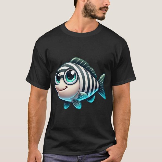 Schattige Gestreepte Zeebaars Vis T-shirt (Voorkant)