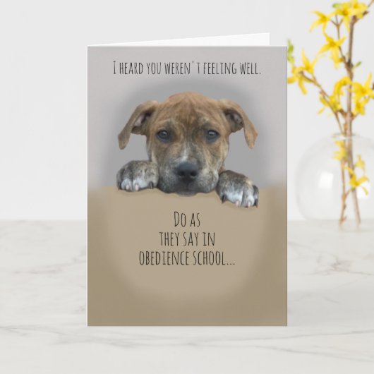 Schattige Get Well Kaart met Puppy (Gele Bloem)