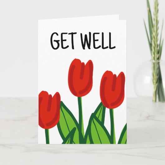 Schattige Get Well kaart met rode tulpen tekening (Voorkant)