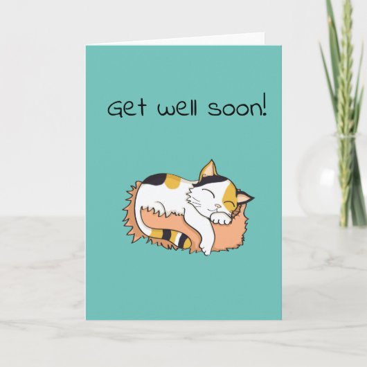 Schattige Get Well Soon Calico kat Kaart (Voorkant)