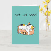 Schattige Get Well Soon Calico kat Kaart (Gele Bloem)