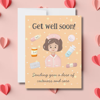 Schattige Get Well Soon Kawaii Medical Cartoon Notitiekaartje